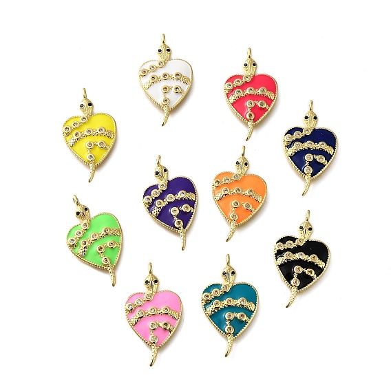 Латунные микро проложить кубического циркония подвески, с эмалью, сердце со змеиными чарами, без свинца и без кадмия, стойки покрытие, долговечный