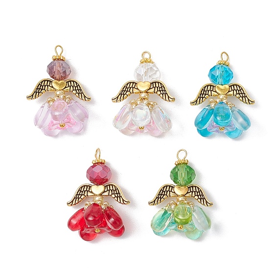 Подвески-ангелы из стеклянных бисеров, с крыльями из античного золотого сплава