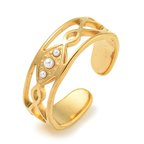 Ионное покрытие (ip) 304 манжета из нержавеющей стали открытые кольца, с ABS имитации жемчуга, украшения для женщин