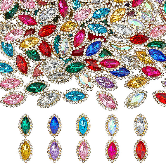 100 шт. 10 цвета пришитые стразы в виде лошадиного глаза, акриловый стеклянный горный хрусталь, золотистая железная основа