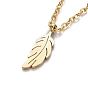 304 Stainless Steel Pendant Necklaces, with Satellite Chains and Clear Cubic Zirconia, Feather
