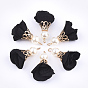 Iron Pendants, with Cloth and ABS Plastic Imitation Pearl, Flower, Golden