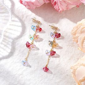 Серьги-гвоздики с подвесками в виде цветка из латунных стеклянных бусин, с 304 серьгами из нержавеющей стали