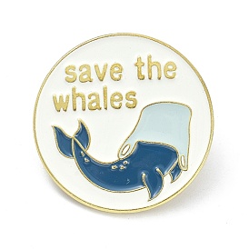 Save the Whales Alloy Enamel Brooches, Enamel Pin, Flat Round with Whale Tail