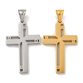 304 Stainless Steel Pendants, with Crystal Rhinestones, Cross Charm