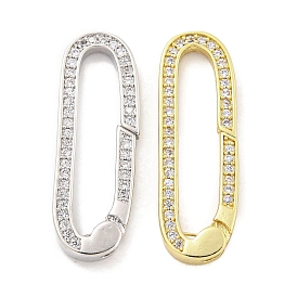 Rack Plating Brass Micro Pave CLear Cubic Zirconia  Spring Gate Clasps,Long-Lasting Plated, Lead Free & Cadmium Free, Oval