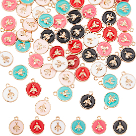 60 piezas 6 colores dijes de esmalte de aleación, dorado, plano y redondo con abeja