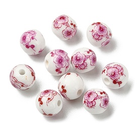 Main perles imprimées rondes en porcelaine, avec motif de fleurs
