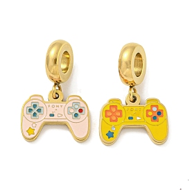 Ion Plating(IP) 304 Stainless Steel Enamel European Dangle Charms, Game Controller Large Hole Pendants