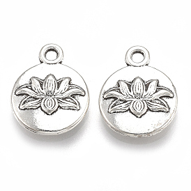 Tibetischer stil Aluminium Anhänger & Charms, cadmiumfrei und bleifrei, flach rund mit Lotus