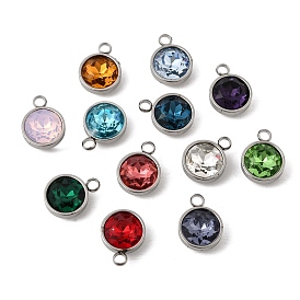 12Тема камней по знаку зодиака 304Подвески из нержавеющей стали, плоский круглый шарм, с k 9 стеклом, полировка, граненые