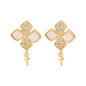 Фурнитура для серег-гвоздиков из латунных ракушек с микропаве из кубического циркония, за половину пробурено бисера, без кадмия и без свинца, стойки покрытие, долговечный