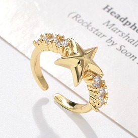 Кольца-манжеты из латуни с микропаве, прозрачные кубические циркония, звезда