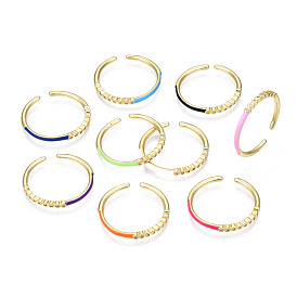 Real 16K Gold Plated Brass Enamel Cuff Rings, Open Rings, Cadmium Free & Nickel Free & Lead Free