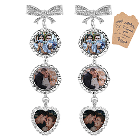 Сплавочные брошки, с подвеской из сплава, стеклянными кабошонами и бумажной карточкой, плоско-круглые с сердцем