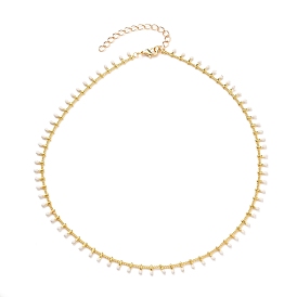Brass Enamel Pendant Necklaces, with Curb Chains and Lobster Claw Clasps, White