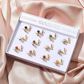 Круглые кольца из смешанных натуральных камней, 304 листовые манжеты из нержавеющей стали, реальный 18 k позолоченный, ионное покрытие (ip)