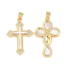 Латунные микро проложить кубического циркония подвески, крестик, с естественной оболочке, стойки покрытие, долговечный, без свинца и без кадмия