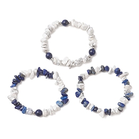 3шт. браслеты из натурального лазурита и синтетического говлита с бусинами для женщин, с латунным