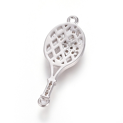 Sport Theme, Brass Micro Pave Cubic Zirconia Links, Long-Lasting Plated, Tennis Racket, Clear