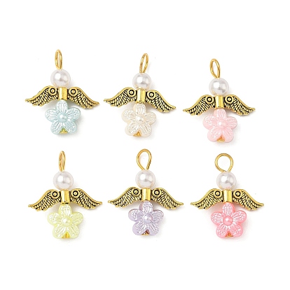 Подвески из непрозрачного акрила и тибетского сплава, с железными петлями, ангел с цветочными подвесками