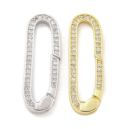 Покрытие стойки латунь микро паве прозрачный кубический цирконий пружинные застежки, долговечный, без свинца и без кадмия, овальные