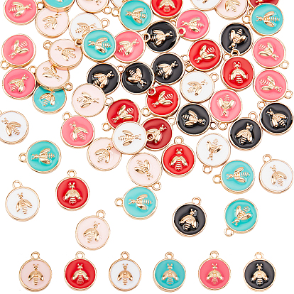 60 piezas 6 colores dijes de esmalte de aleación, dorado, plano y redondo con abeja