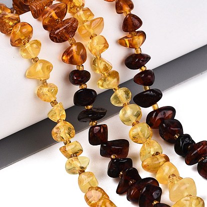 Gradient Color Natural Amber Beads Strands, Chip, with Seed Beads