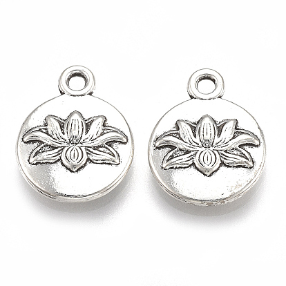Tibetischer stil Aluminium Anhänger & Charms, cadmiumfrei und bleifrei, flach rund mit Lotus