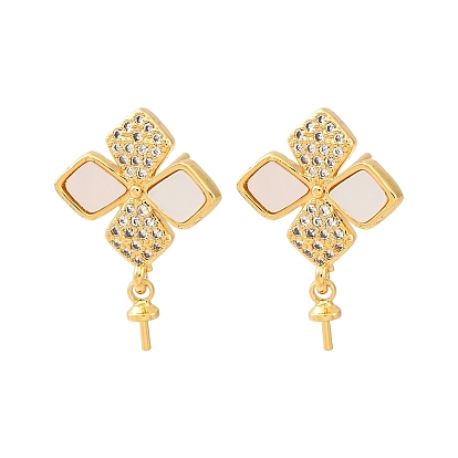 Фурнитура для серег-гвоздиков из латунных ракушек с микропаве из кубического циркония, за половину пробурено бисера, без кадмия и без свинца, стойки покрытие, долговечный