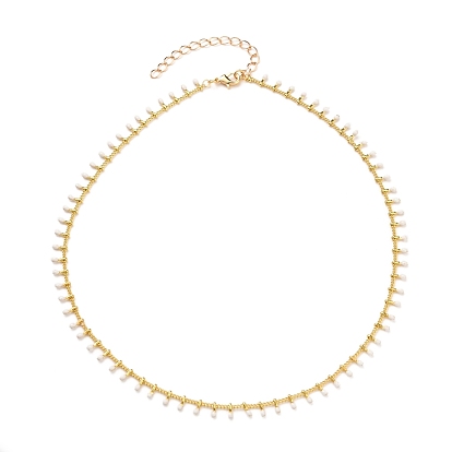 Brass Enamel Pendant Necklaces, with Curb Chains and Lobster Claw Clasps, White