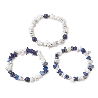 3шт. браслеты из натурального лазурита и синтетического говлита с бусинами для женщин, с латунным