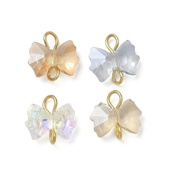 4 шт. 4 цвета гальванизированные стеклянные подвески-бантики, с 304 двойными петлями из нержавеющей стали, разноцветные