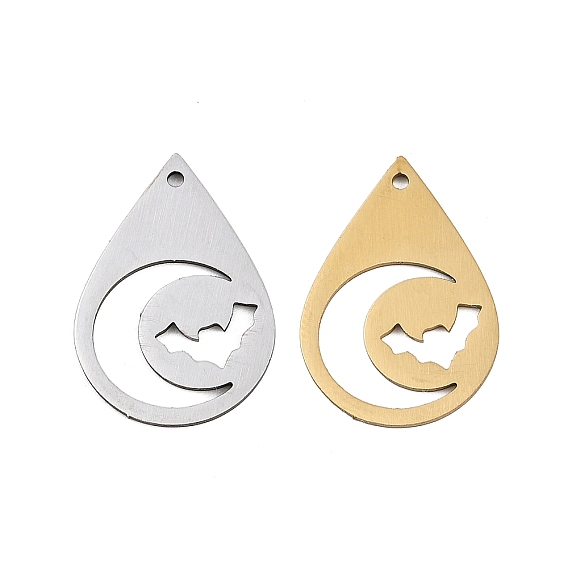 Хэллоуин 201 из нержавеющей стали подвески, каплевидная подвеска с летучей мышью и луной, лазерная резка