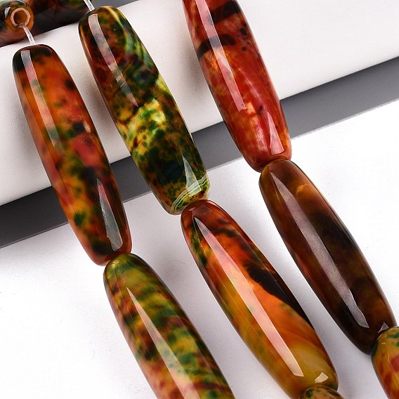 Natural Fire Crackle Agate Beads Strands, Rice, Dyed & Heated
