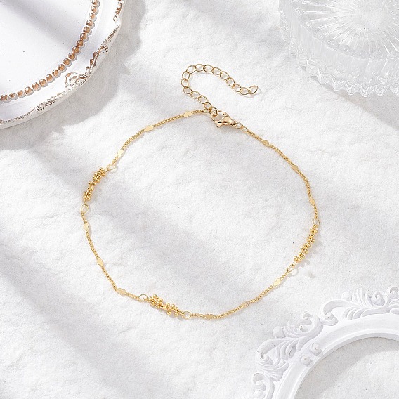 Женские браслеты на ногу с цепочкой из латунных сердечек и круглых бусин