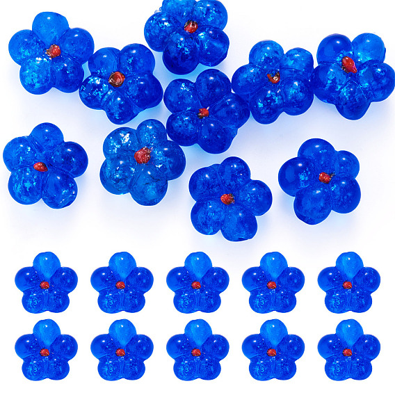 10 piezas de cuentas transparentes hechas a mano con textura rugosa, elaboradas con la técnica de soplado de vidrio, con brillo de plata, flor