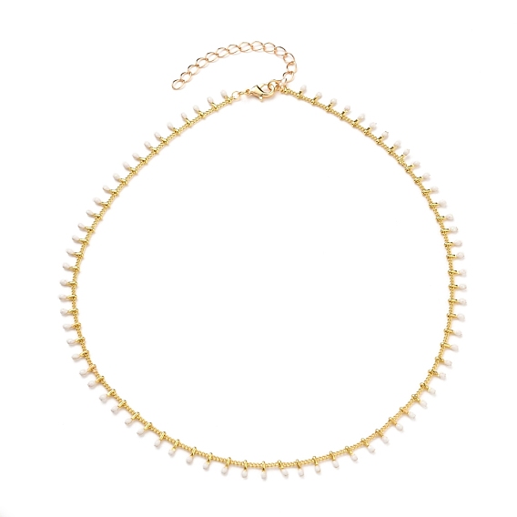 Brass Enamel Pendant Necklaces, with Curb Chains and Lobster Claw Clasps, White