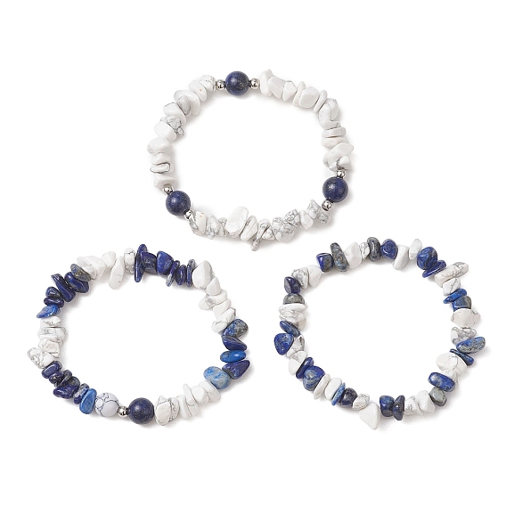 3шт. браслеты из натурального лазурита и синтетического говлита с бусинами для женщин, с латунным