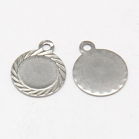 304 Stainless Steel Stamping Blank Tag Pendants, Flat Round, 15x12x0.5mm, Hole: 1mm