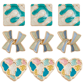 12 шт. 3 стиль бант/сердце/квадрат 1-отверстие сплав эмалированные пуговицы на ножке