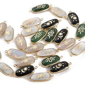 Gemstone Oval Connector Charms, with Golden Tone Brass Slices