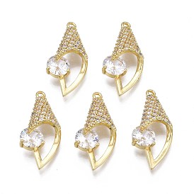 Brass Micro Pave Clear Cubic Zirconia Pendants, Rack Plating, Nickel Free, Conch