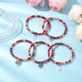 5шт. браслеты из сплава с подвесками в виде сердца, браслеты из граненых стеклянных бусин для женщин