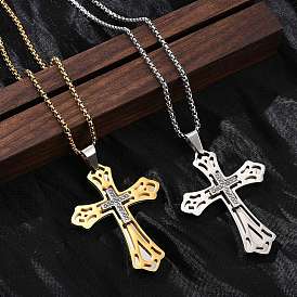 201 подвесные из нержавеющей стали ожерелья, со стразами, крестик