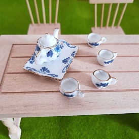 Mini Porcelain Tea Set, including 1Pc Teapot, 4Pcs Teacups, 1Pc Dishes, for Dollhouse Accessories, Pretending Prop Decorations