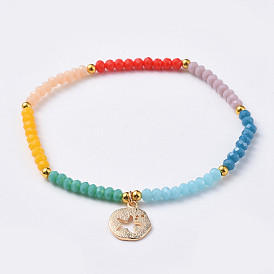 Chakra bijoux, bracelets de charme, avec des perles de verre rondelles facettées et des breloques en laiton plaqué or 18 k véritable, plat rond avec étoile de mer / étoiles de mer