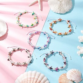 Браслеты из бисера и бусин для женщин из искусственного бисера и искусственного жемчуга из окрашенной синтетической бирюзы и АБС-пластика, морская звезда, с нейлоновой регулируемой нитью