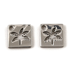 304 Stainless Steel Charms, Square with Coconut Tree Charm