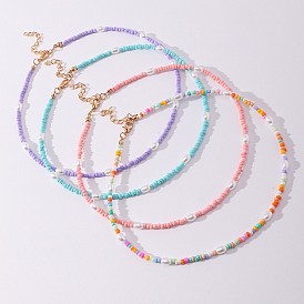 Colorful Beaded Necklace with Faux Pearls for Summer Fashion Jewelry
